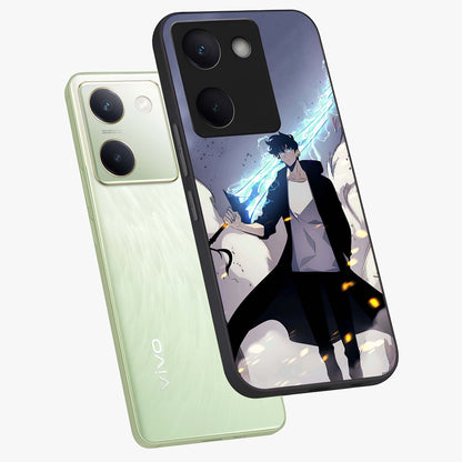 Dark Lightning Anime Warrior Glass Case displayed in angled mockup highlighting powerful lightning themed anime illustration.