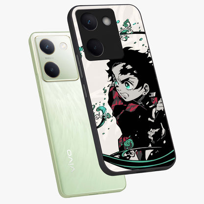 Demon Slayer Glass Case displayed in angled mockup highlighting dramatic anime character design with action aesthetic.
