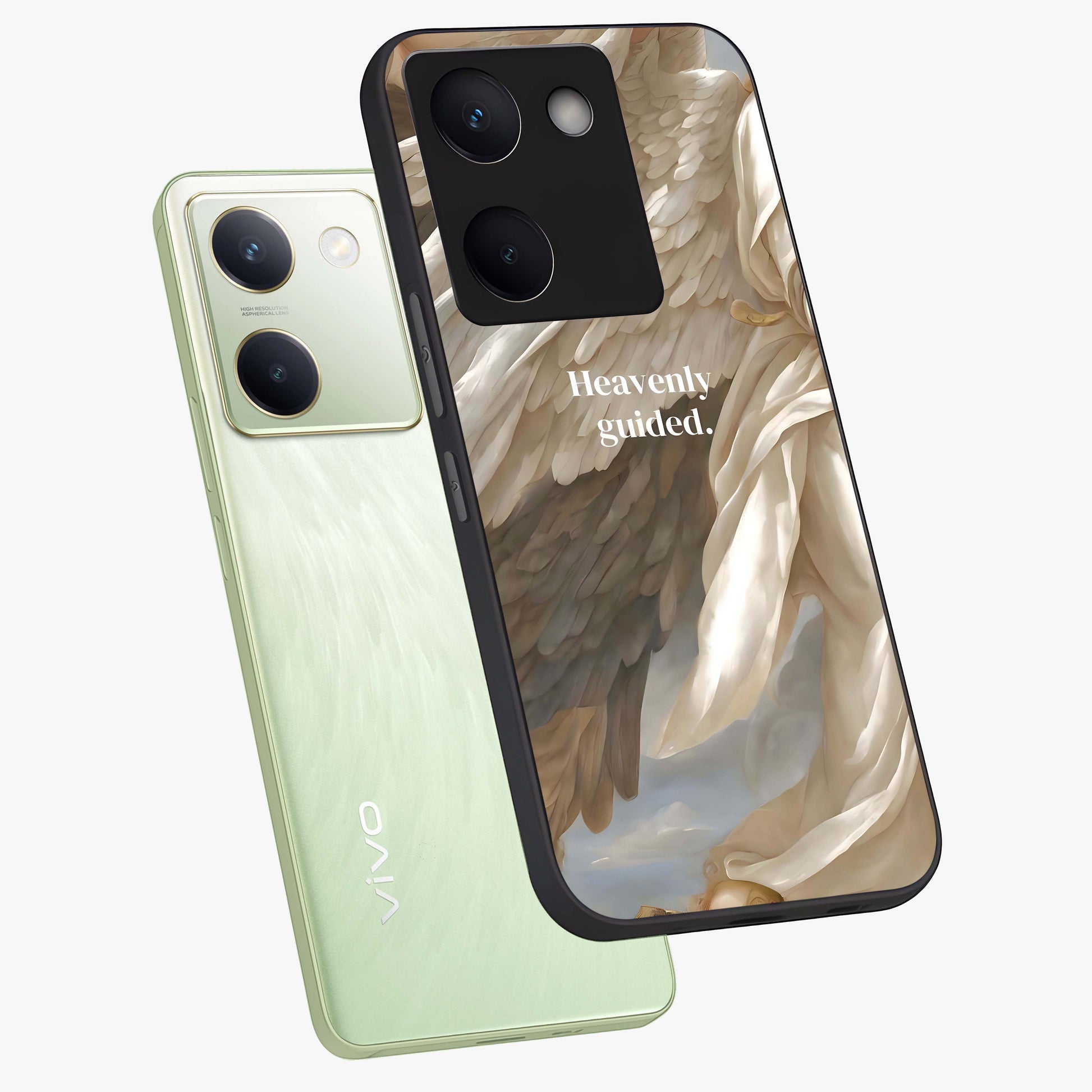 Divine Winged Grace Glass Case displayed in angled mockup highlighting graceful wing design with divine aesthetic style.