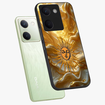 Eternal Golden Glow Glass Case displayed in angled mockup highlighting glowing golden aesthetic design with elegant style.