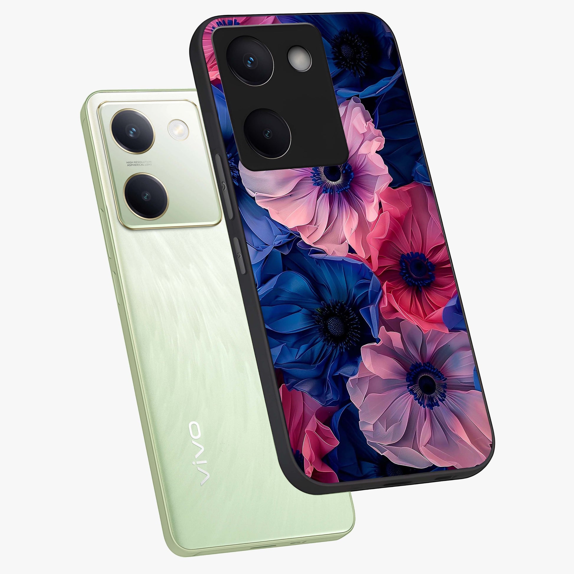 Flower Paper Art Pattern Glass Case displayed in angled mockup highlighting layered paper flower design with artistic aesthetic.