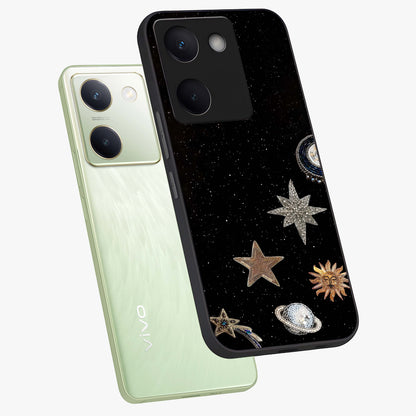 Galactic Charm Glow Glass Case displayed in angled mockup highlighting luminous galaxy inspired design with dreamy aesthetic.