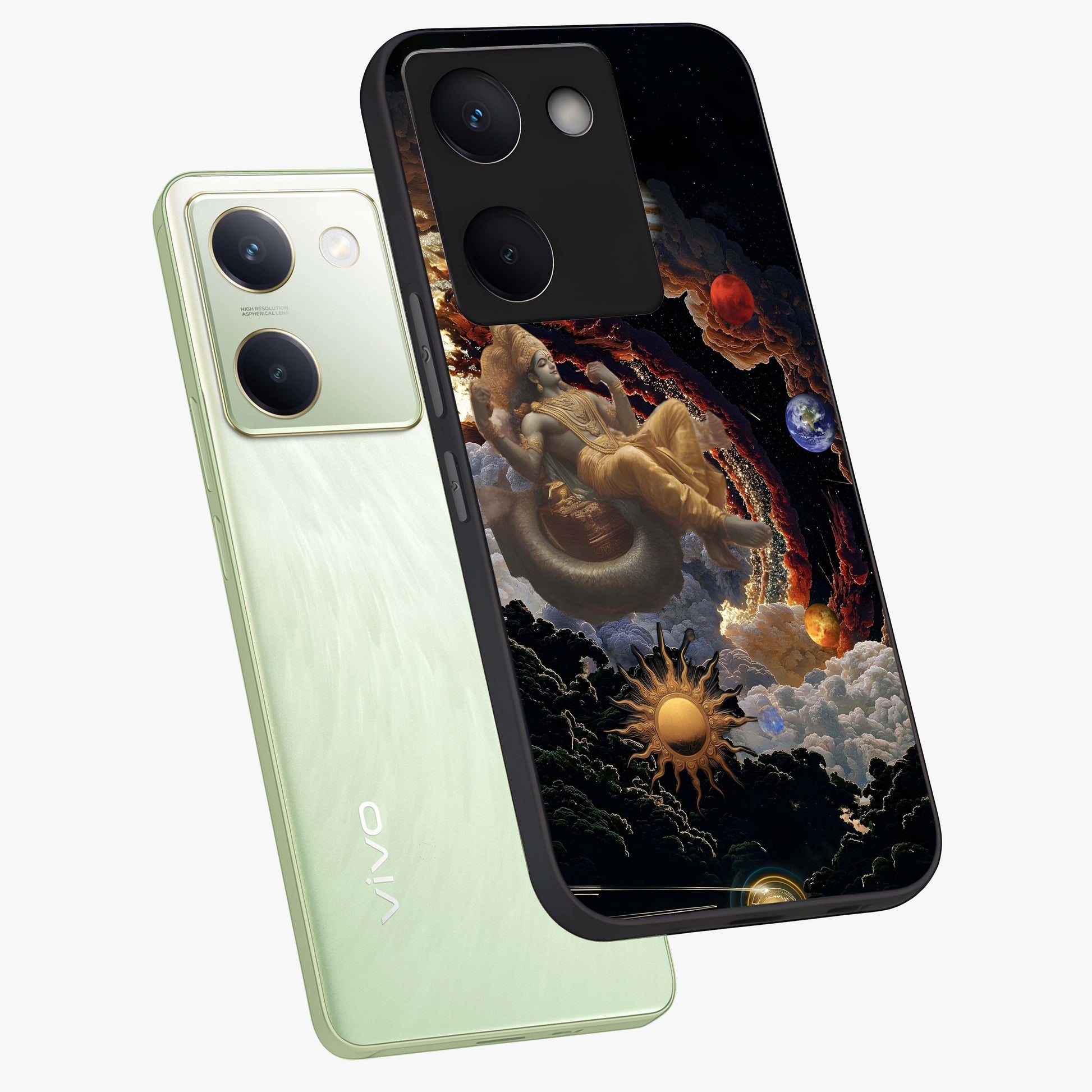 Galactic Divine God Glass Case displayed in angled mockup highlighting powerful celestial deity illustration with galactic aesthetic.