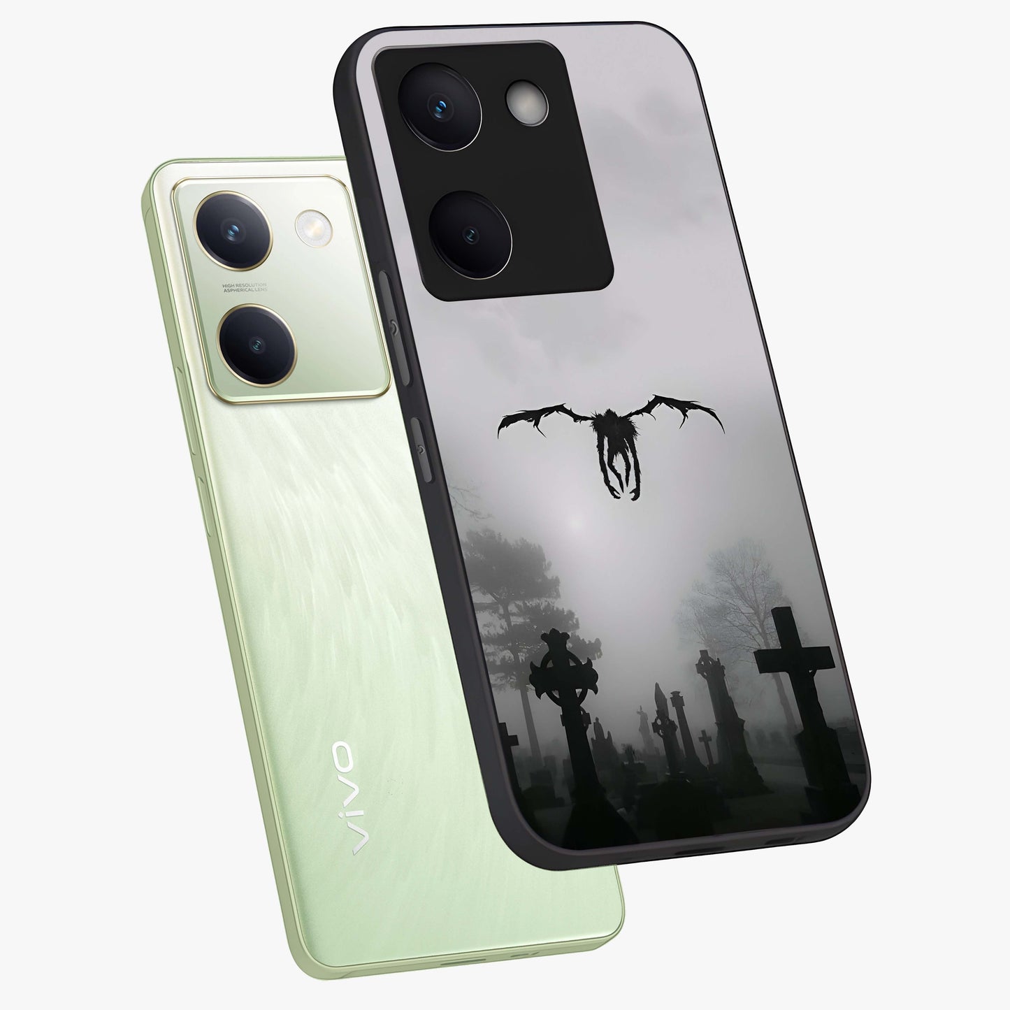 Graveyard Shadow Descent Glass Case displayed in angled mockup highlighting eerie shadow illustration with gothic aesthetic.