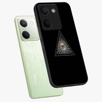 Illuminati Evil Glass Case displayed in angled mockup highlighting dark occult inspired design with bold aesthetic style.