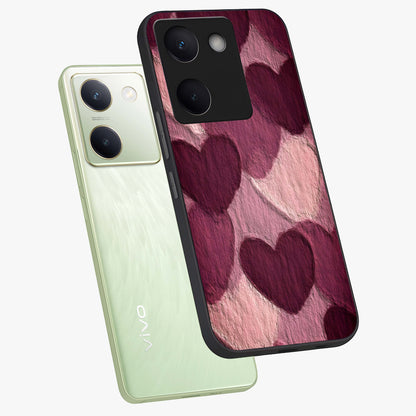 Layered Paper Hearts Glass Case displayed in angled mockup highlighting creative paper craft heart design with romantic aesthetic.