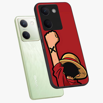 Luffy X Spirit Glass Case displayed in angled mockup highlighting powerful anime design with energetic action aesthetic.