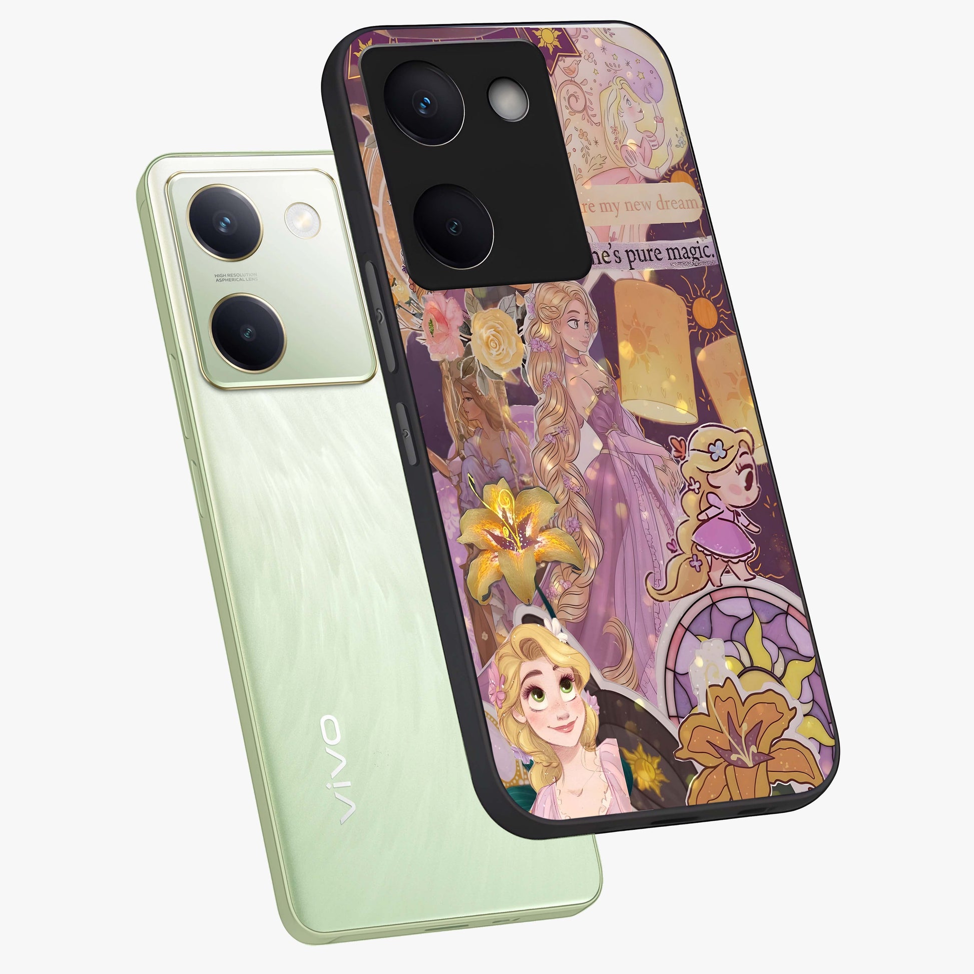 Magical Tangled Dream Glass Case displayed in angled mockup highlighting whimsical fantasy design with magical aesthetic.