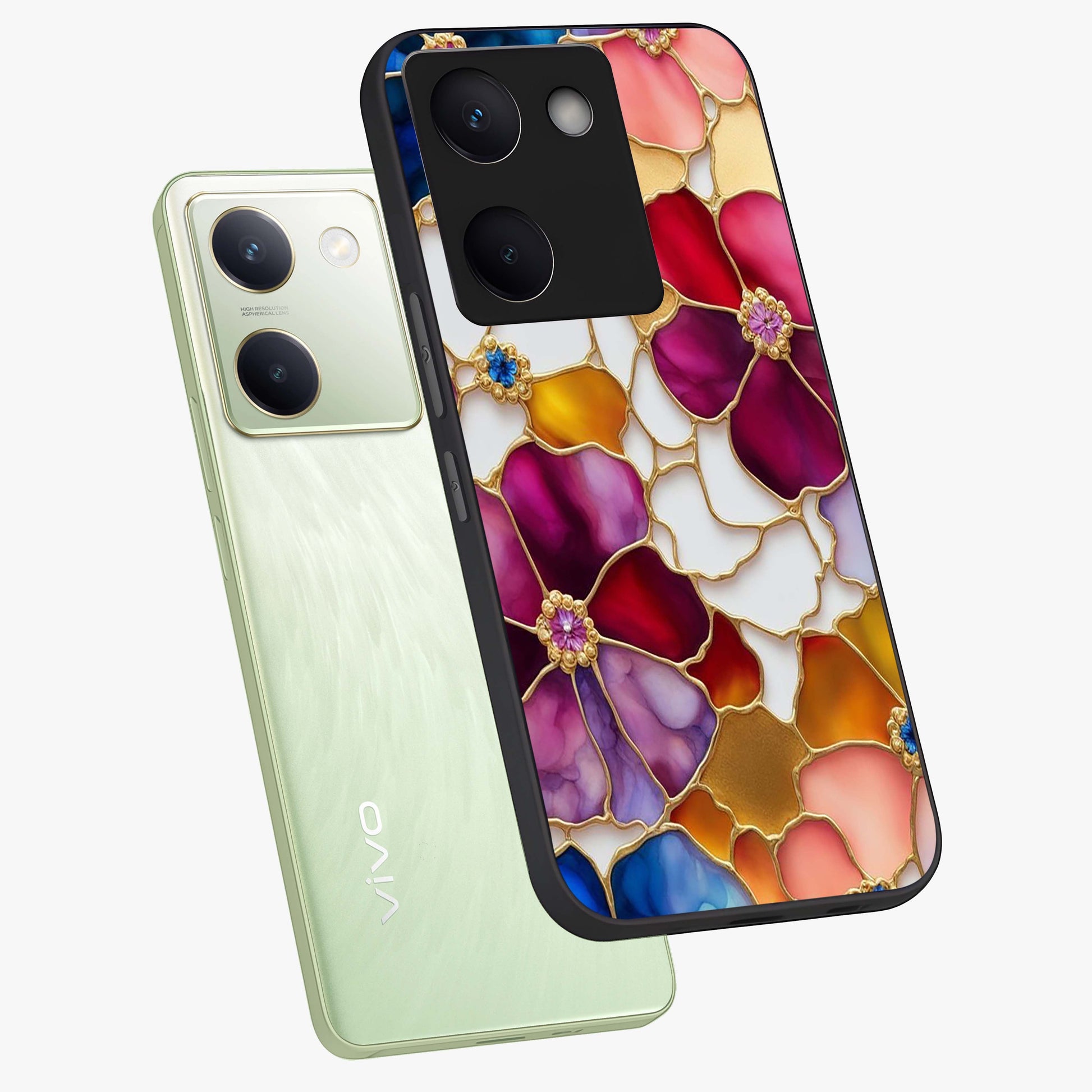 Marble Flower Pattern Glass Case displayed in angled mockup highlighting elegant marble floral design with modern aesthetic.