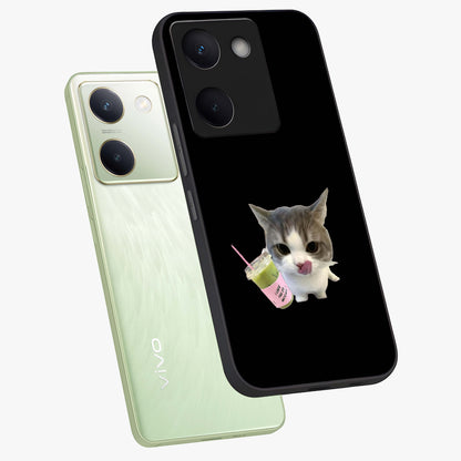 Matcha Cat Style Glass Case displayed in angled mockup highlighting playful feline design with pastel matcha aesthetic.