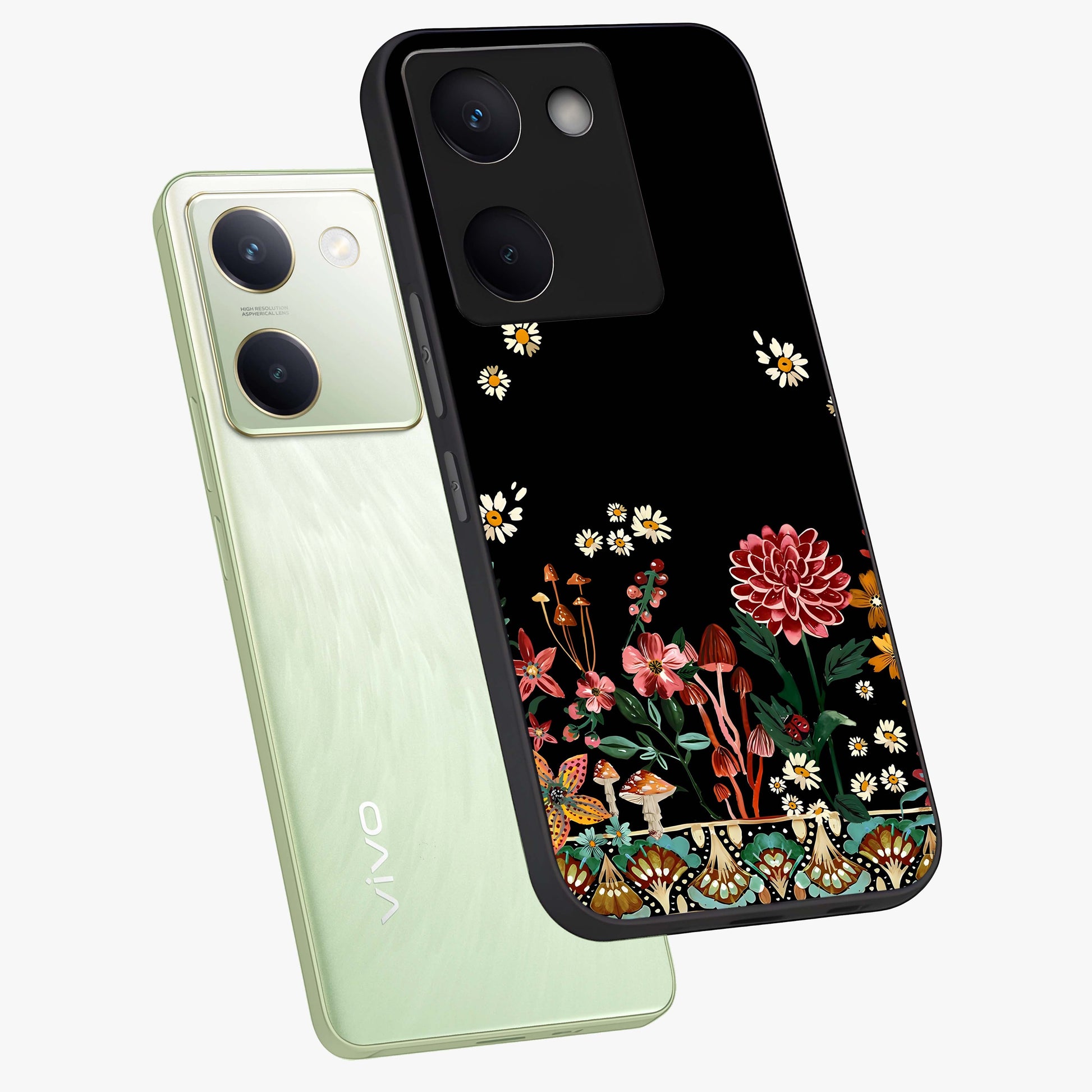Midnight Bloom Pattern Glass Case displayed in angled mockup highlighting elegant flower design with midnight aesthetic style.