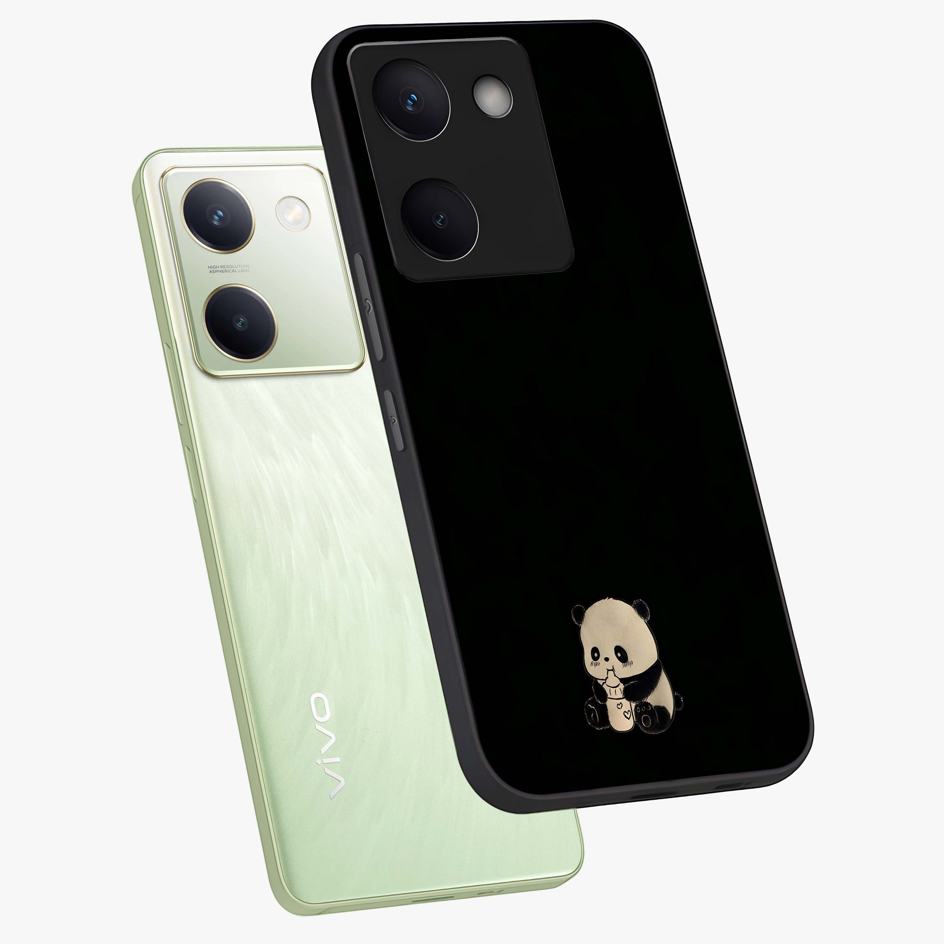 Midnight Panda Love Glass Case displayed in angled mockup highlighting adorable panda illustration with midnight aesthetic.
