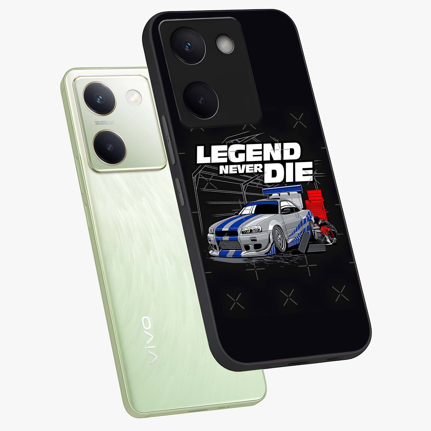 Midnight Racing Legacy Glass Case displayed in angled mockup highlighting dynamic automotive design with bold midnight aesthetic.