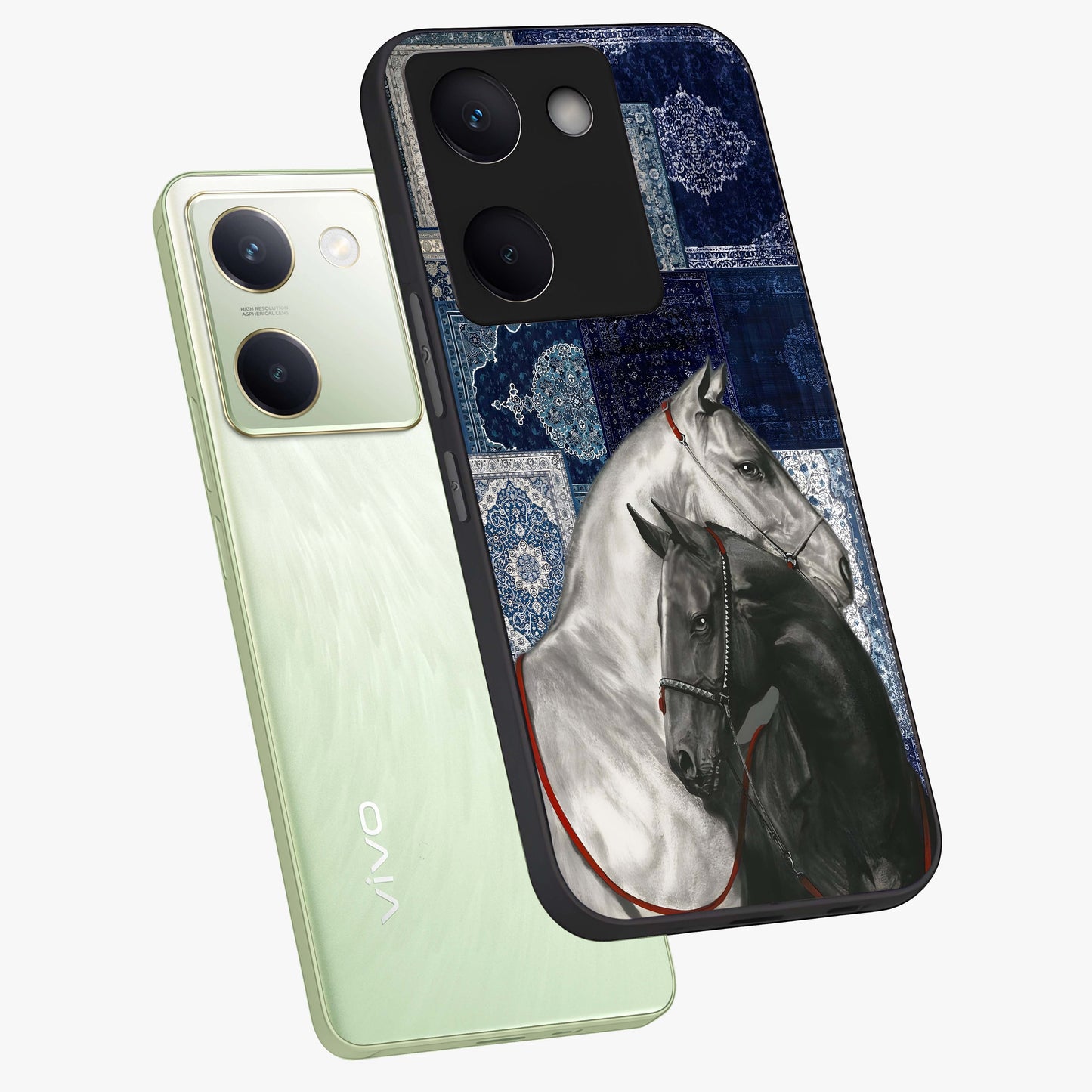 Midnight Stallion Blues Glass Case displayed in angled mockup highlighting powerful stallion illustration with deep midnight tones.