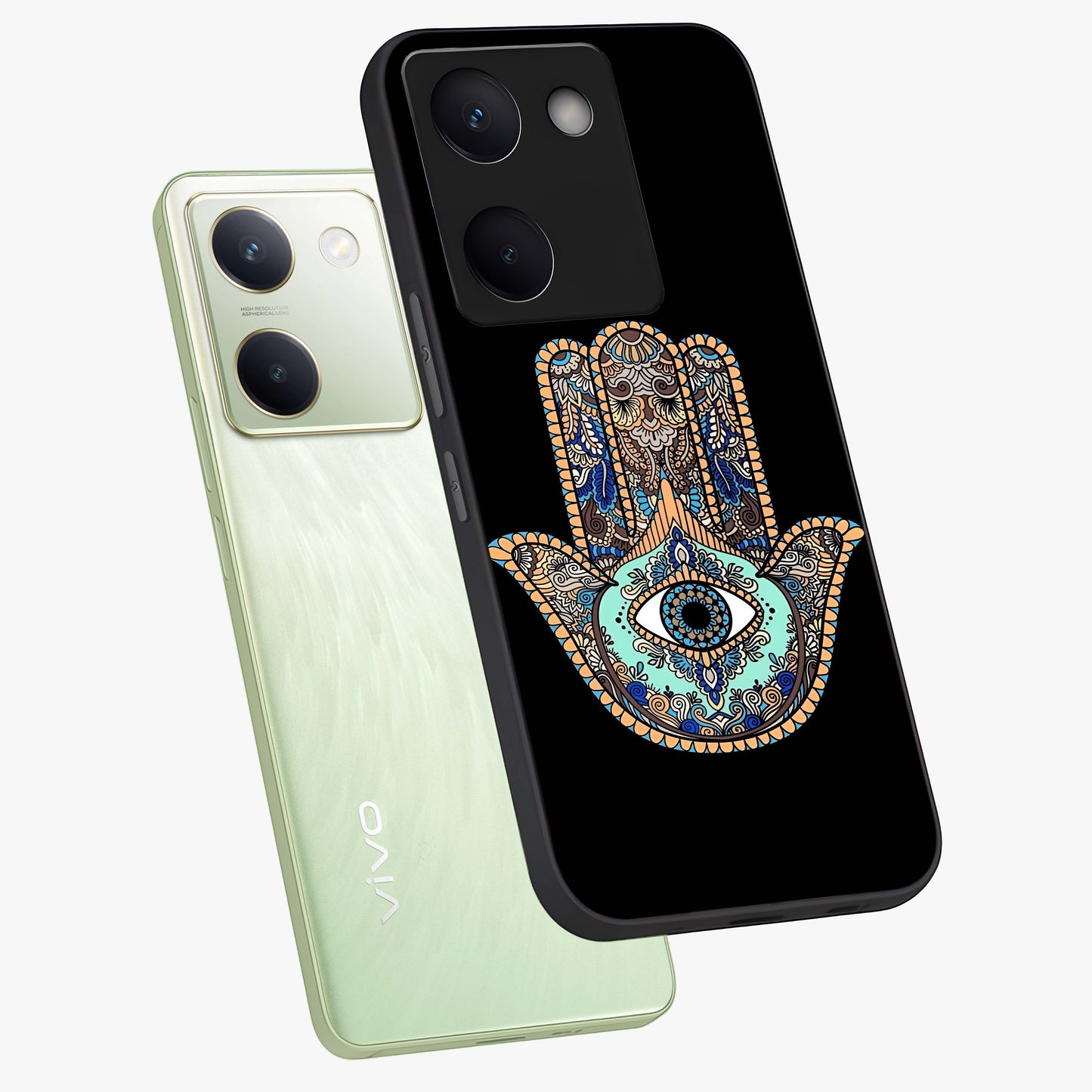 Mystic Hamsa Eye Glass Case displayed in angled mockup highlighting spiritual hamsa symbol with mystical aesthetic style.