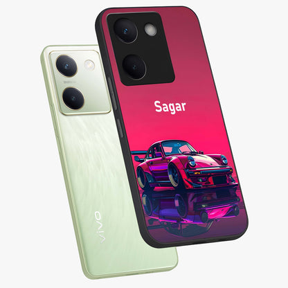 Neon Pink Porsche Glass Case displayed in angled mockup highlighting sleek neon pink car design with racing aesthetic.