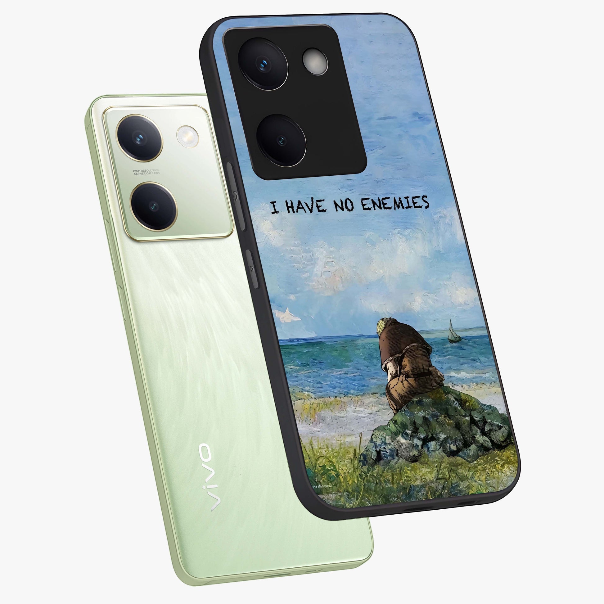 Peace Beyond War Glass Case displayed in angled mockup highlighting meaningful message design with artistic aesthetic style.