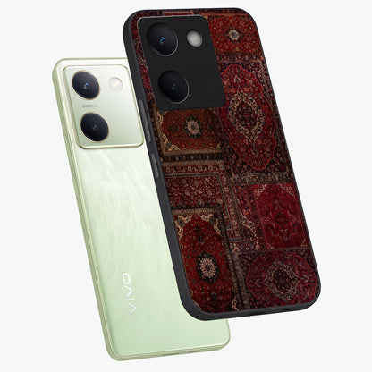 Persian Velvet Tale Glass Case displayed in angled mockup highlighting ornate textile inspired design with royal aesthetic.