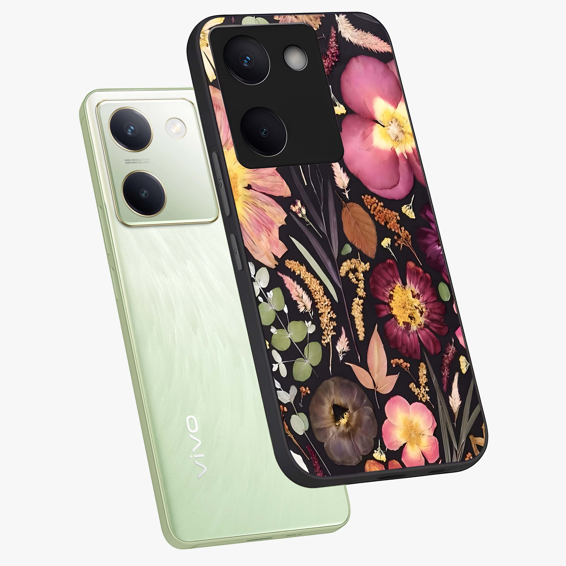 Petal Dream Tapestry Glass Case displayed in angled mockup highlighting decorative petal pattern with elegant botanical aesthetic.
