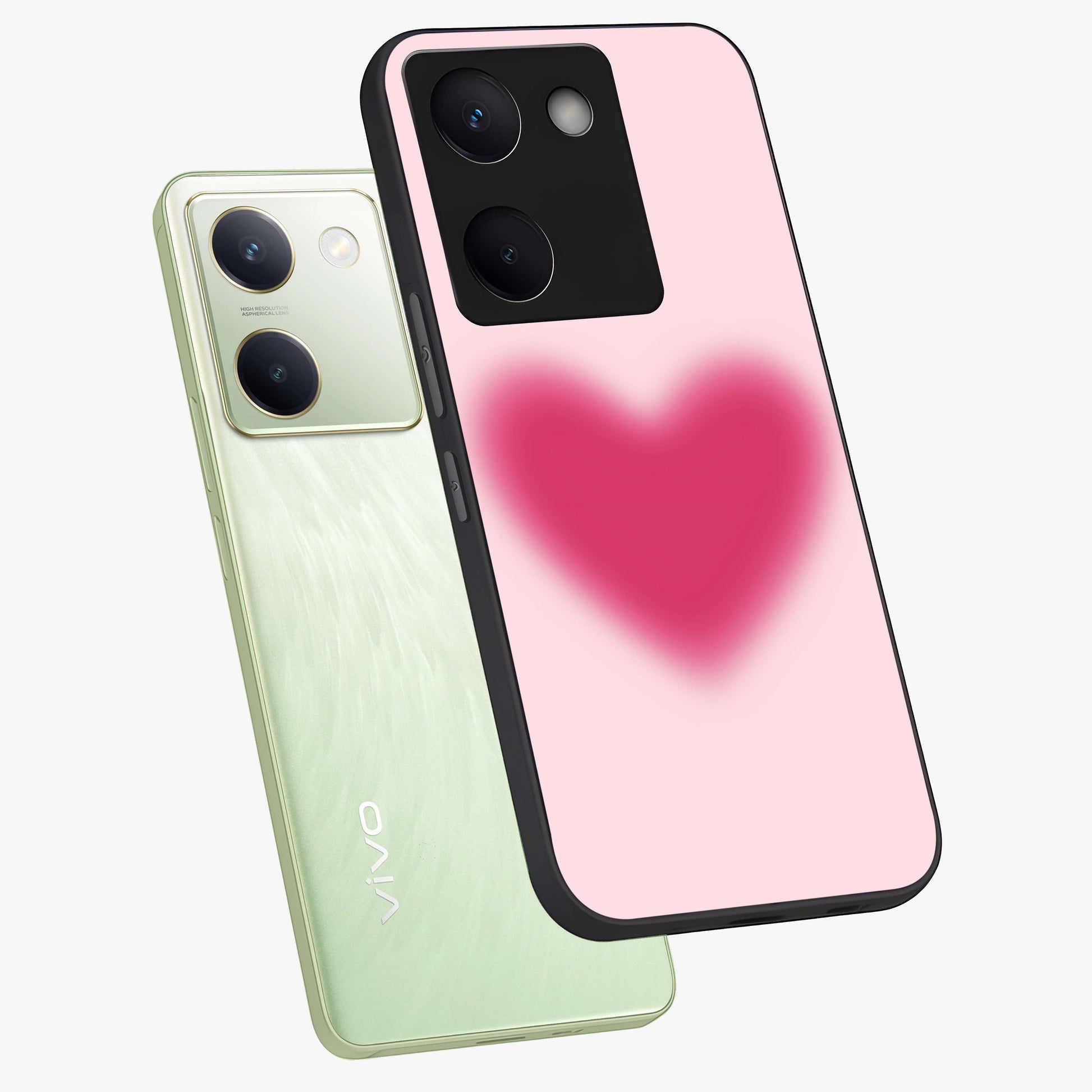 Pink Aura Heart Glass Case displayed in angled mockup highlighting vibrant pink heart design with dreamy aura aesthetic.