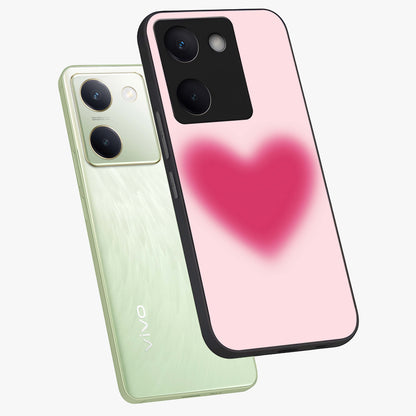 Pink Aura Heart Glass Case displayed in angled mockup highlighting vibrant pink heart design with dreamy aura aesthetic.