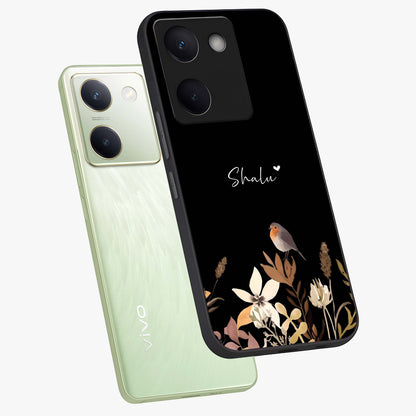 Quiet Garden Tune Custom Name Glass Case displayed in angled mockup highlighting delicate floral garden design with custom name feature.