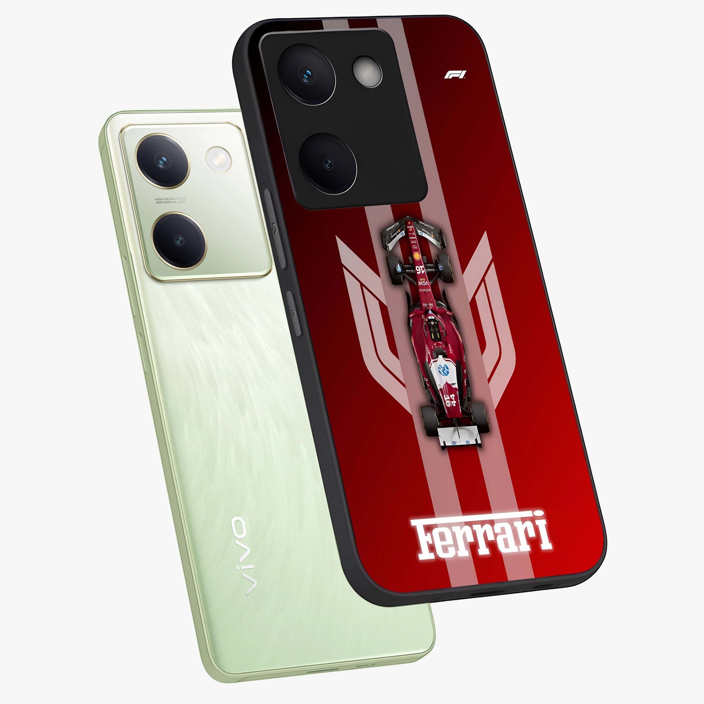 Red Ferrari F1 Vertical Glass Case displayed in angled mockup highlighting high speed racing design with bold automotive aesthetic.