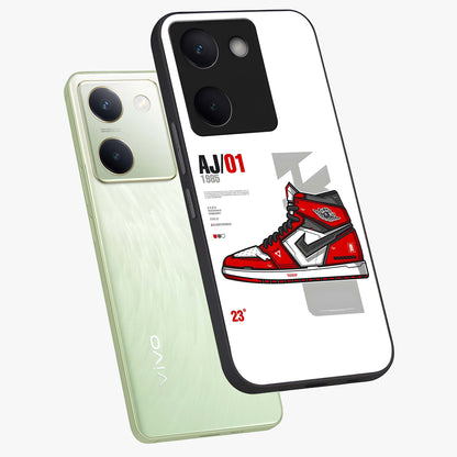 Retro Sneaker Blueprint Glass Case displayed in angled mockup highlighting detailed shoe design with sporty retro aesthetic.