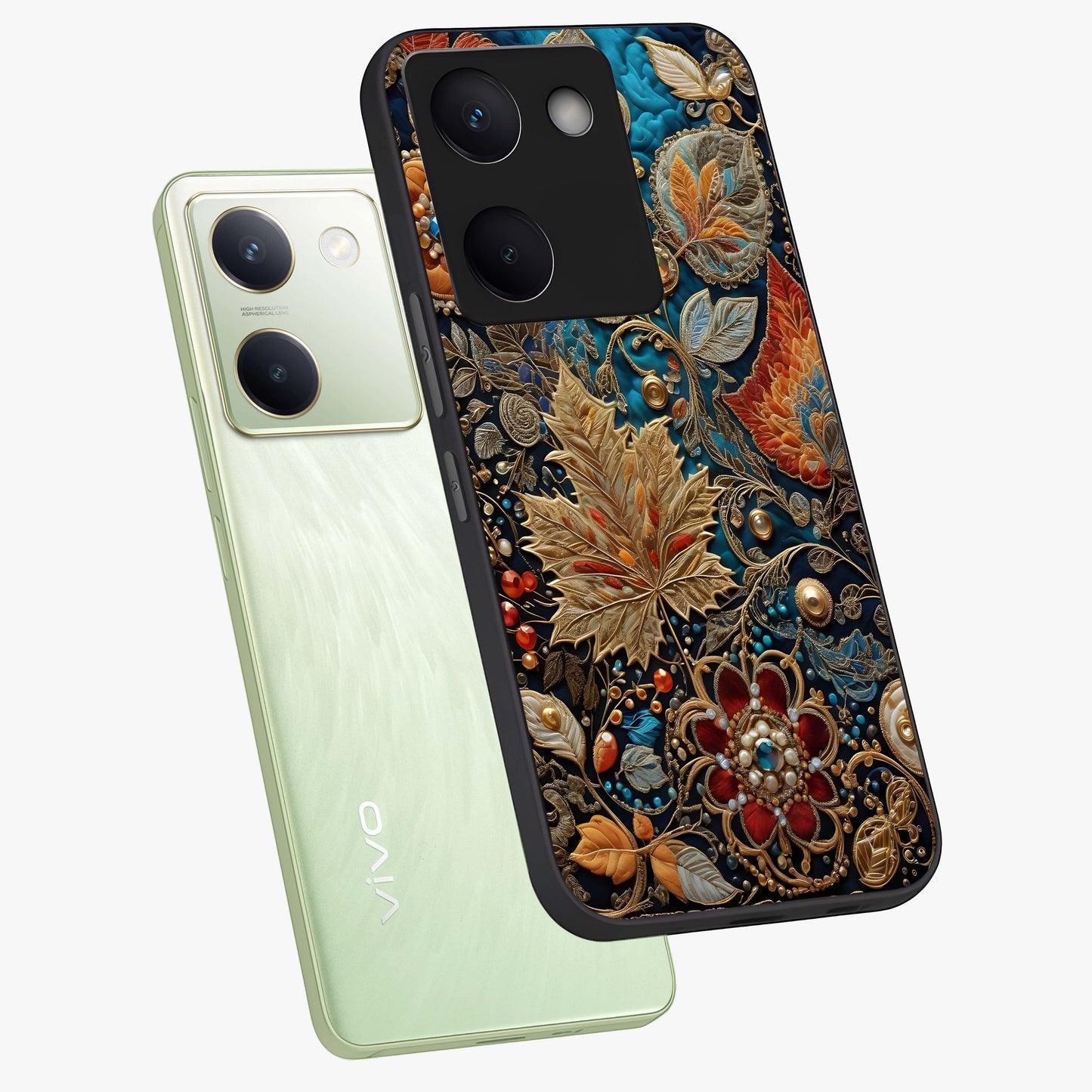 Royal Jewel Garden Glass Case displayed in angled mockup highlighting vibrant jewel inspired floral design with elegant aesthetic.