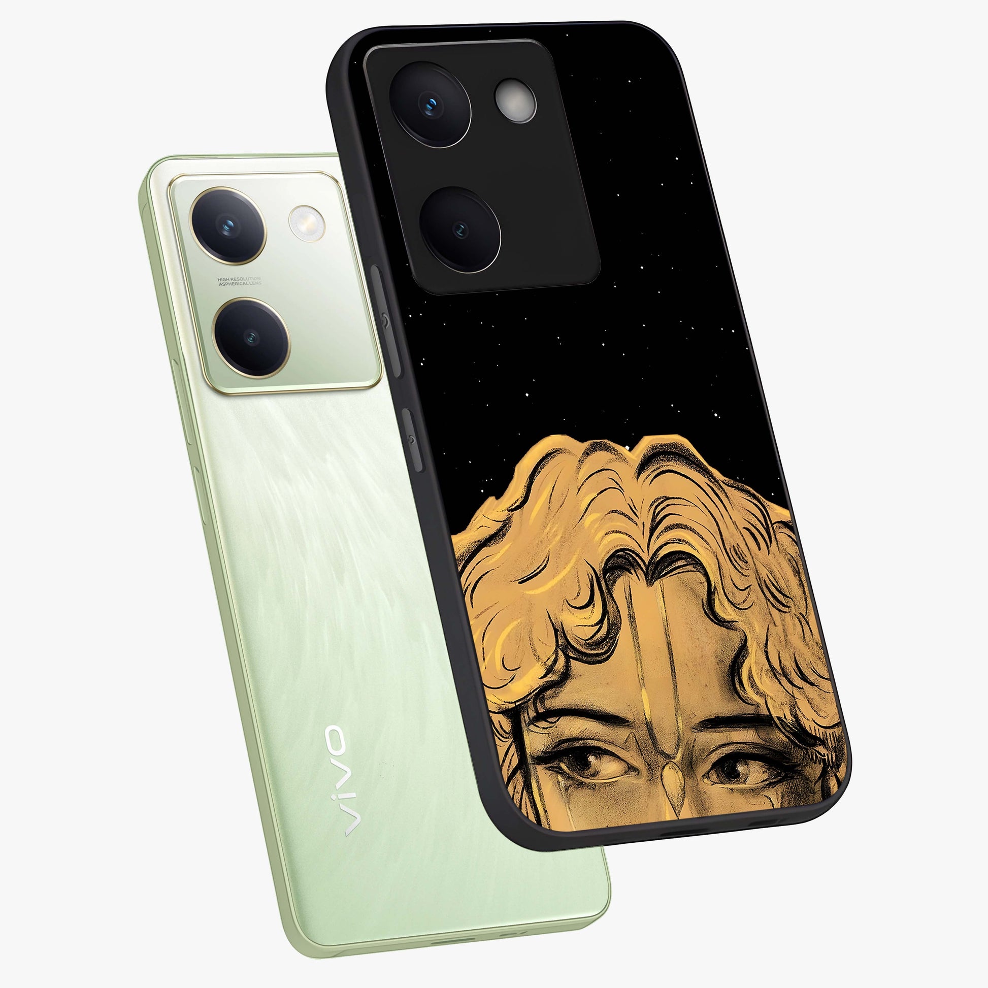 Shri Krishna Art Glass Case displayed in angled mockup highlighting spiritual Krishna illustration with divine aesthetic.