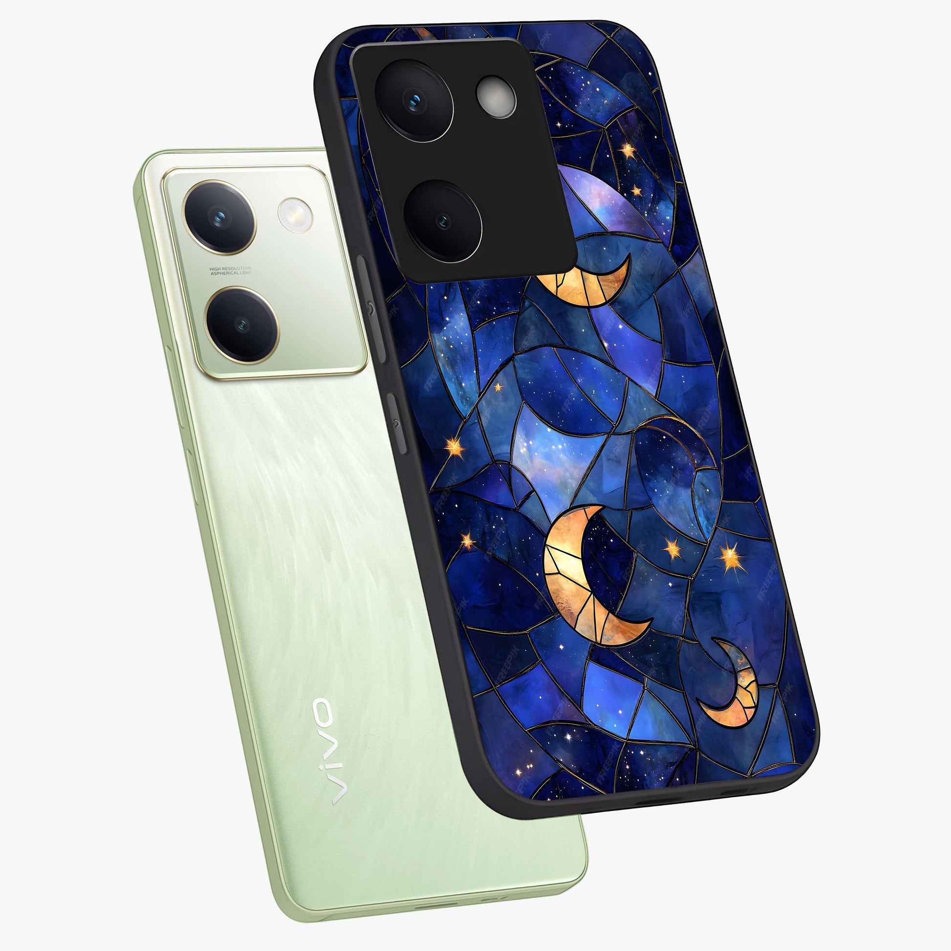 Starlit Sky Tapestry Glass Case displayed in angled mockup highlighting celestial night pattern with artistic aesthetic style.