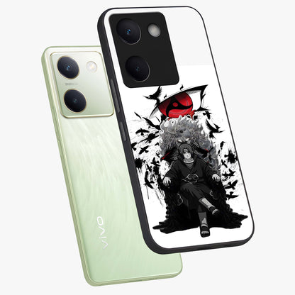 Uchiha Shadow Throne Glass Case displayed in angled mockup highlighting glowing aquatic design with celestial aesthetic.