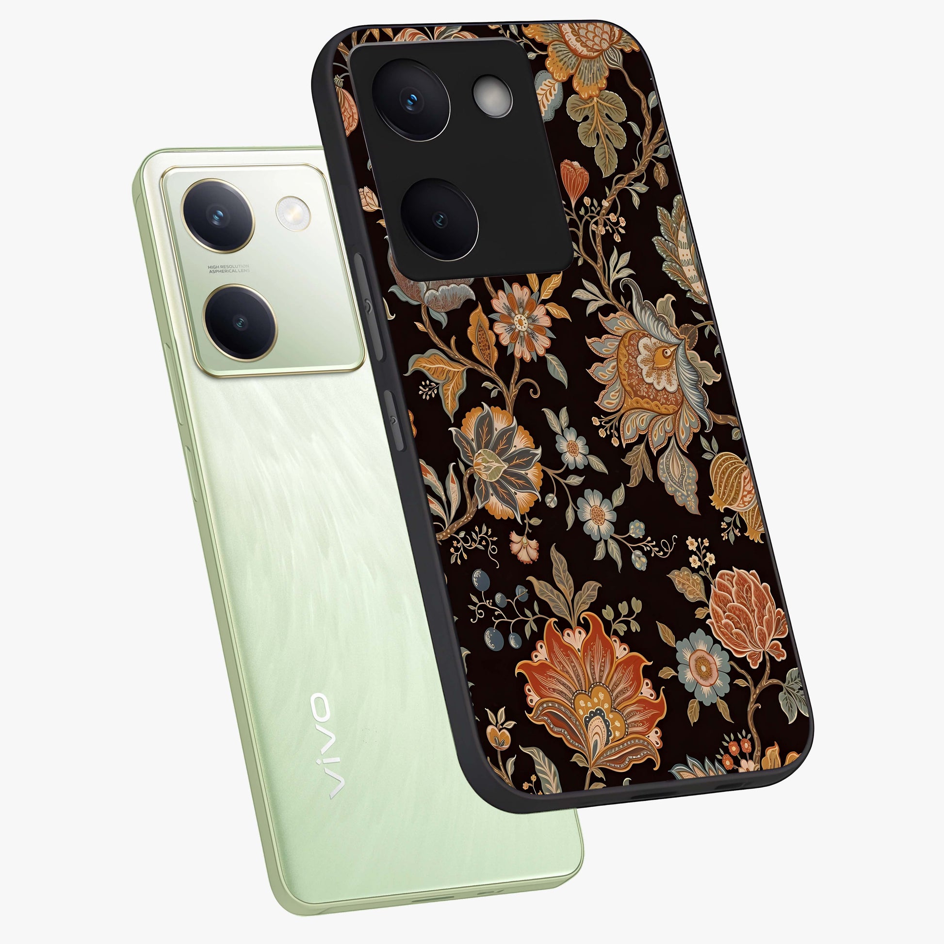 Vintage Floral Dream Glass Case displayed in angled mockup highlighting elegant vintage flower design with soft aesthetic style.