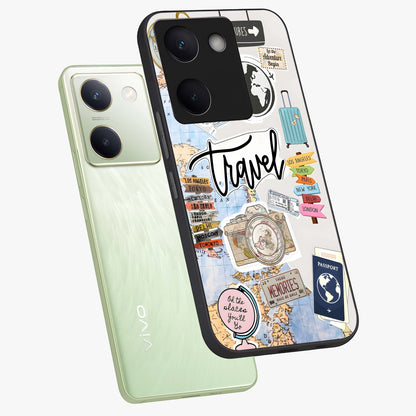 Wanderlust Journal Glass Case displayed in angled mockup highlighting adventure themed design with aesthetic travel vibe.