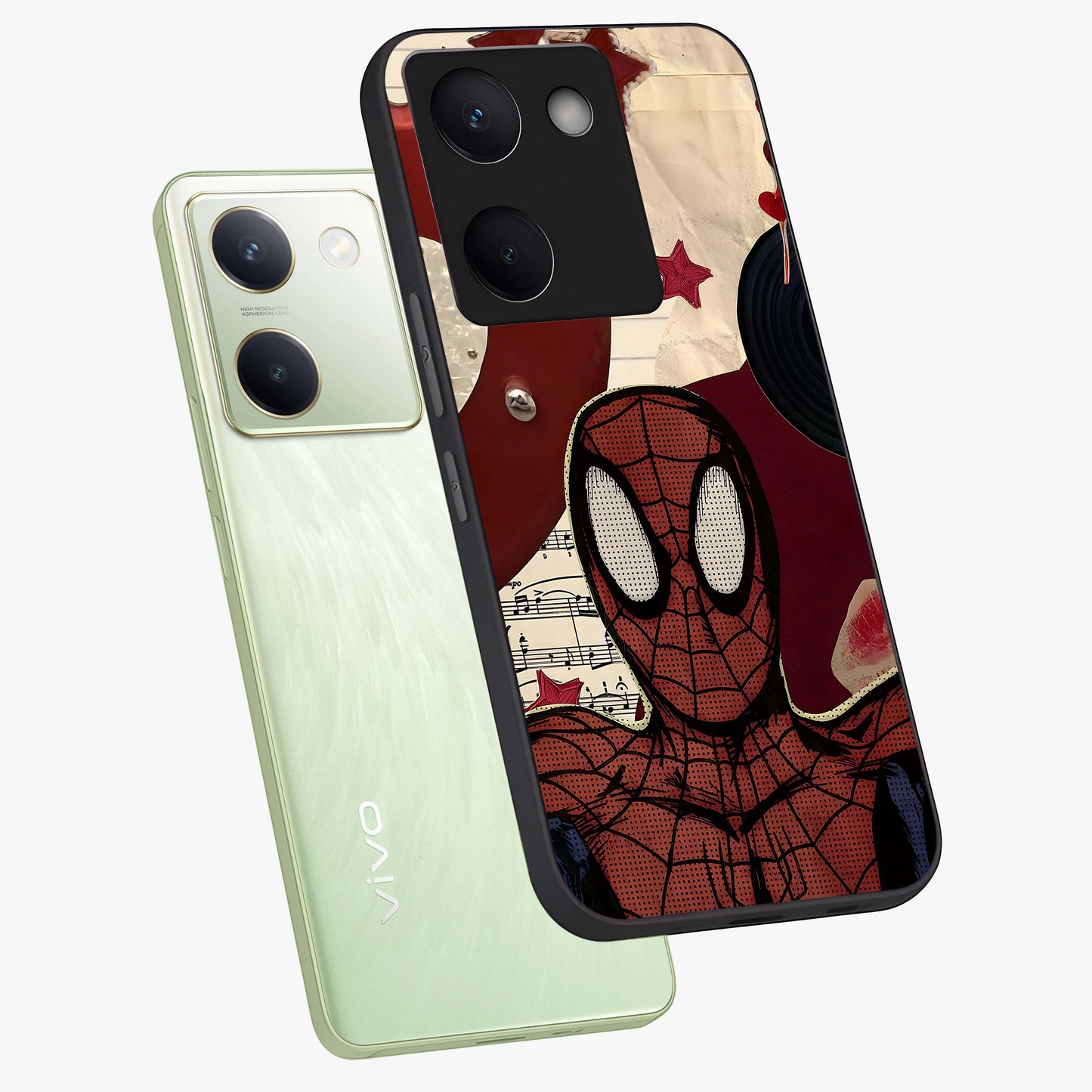 Web Warrior Vibes Glass Case displayed in angled mockup highlighting dynamic web design with comic style aesthetic.