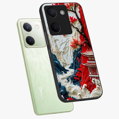 Whispers Of Sakura Waves Glass Case displayed in angled mockup highlighting flowing sakura design with soft floral aesthetic.