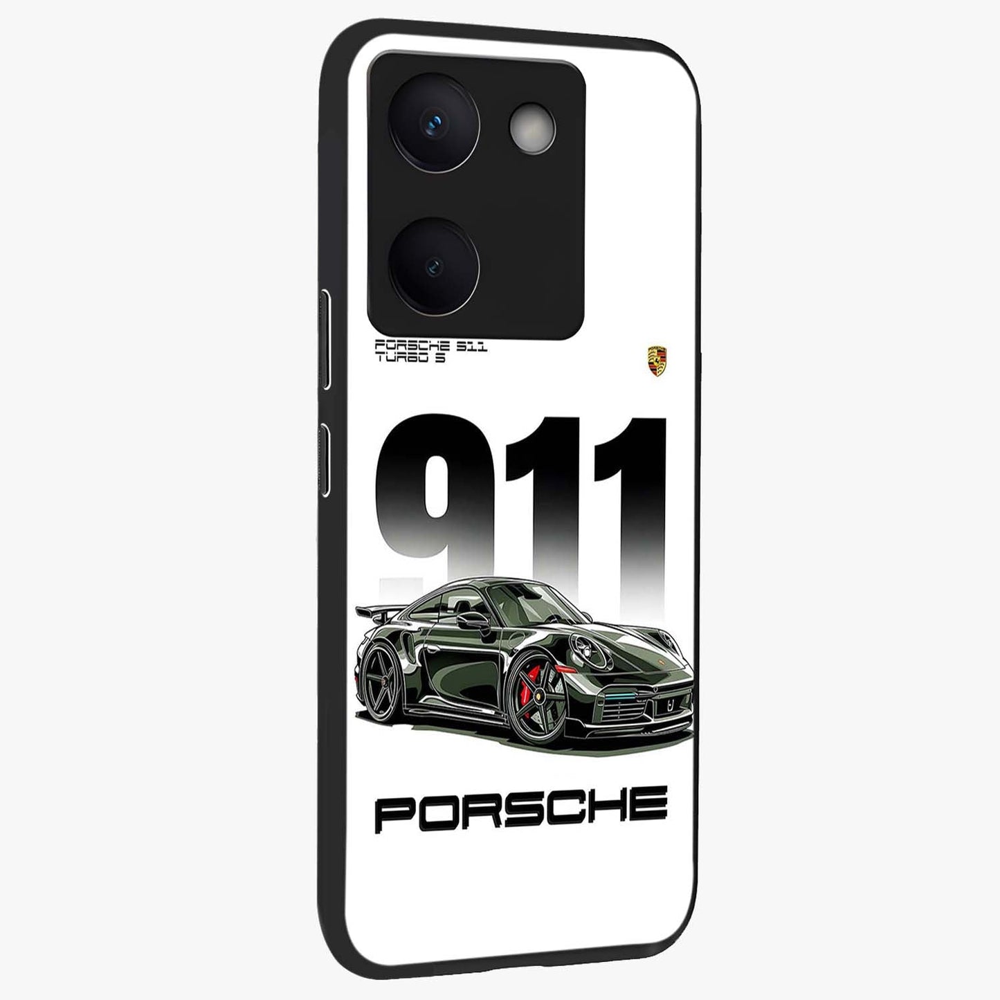 911 Turbo Dominance Glass Case upright perspective showcasing powerful racing design and modern automotive aesthetic.