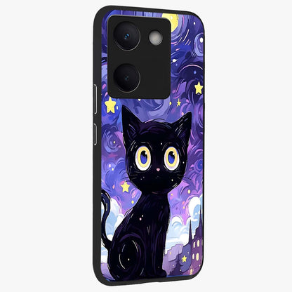 Abstract Cat Art Glass Case upright view showcasing creative feline illustration and aesthetic artistic style.