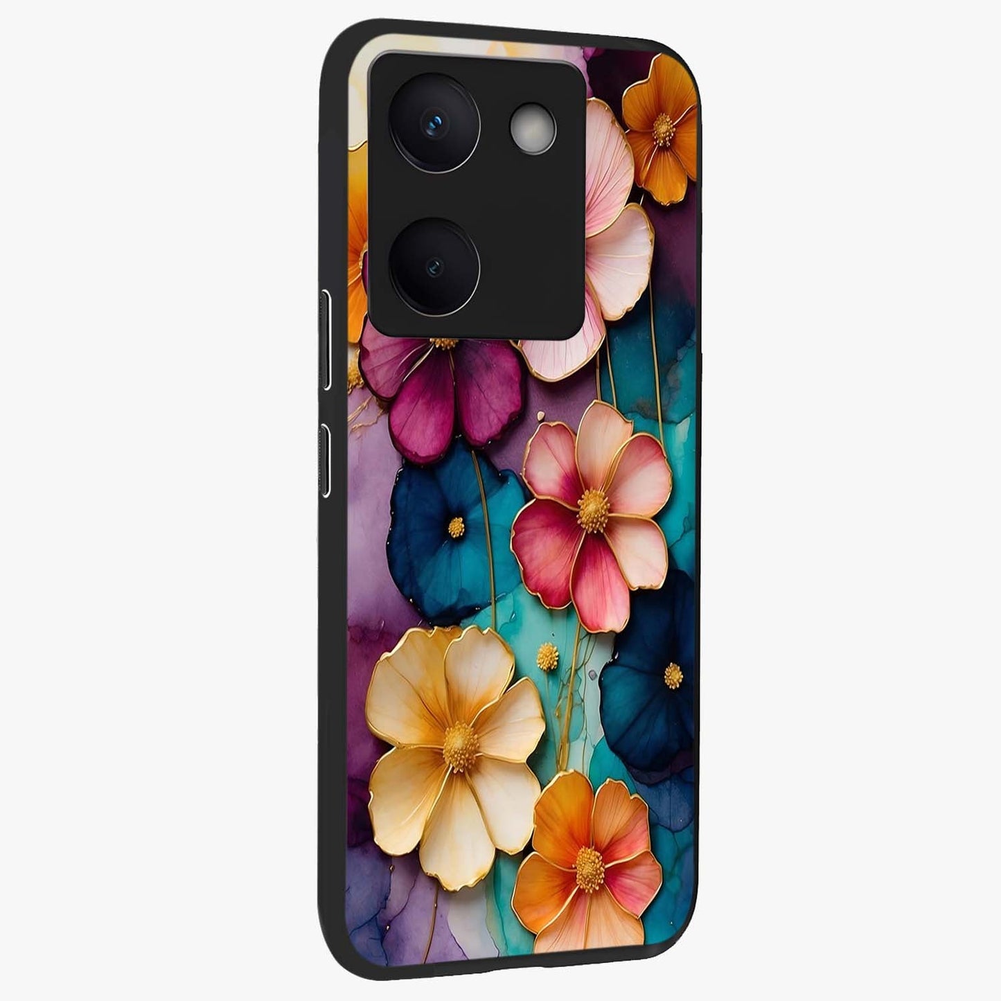 Artlyn Grace Flower Pattern Glass Case upright view showcasing graceful floral artwork with aesthetic botanical style.