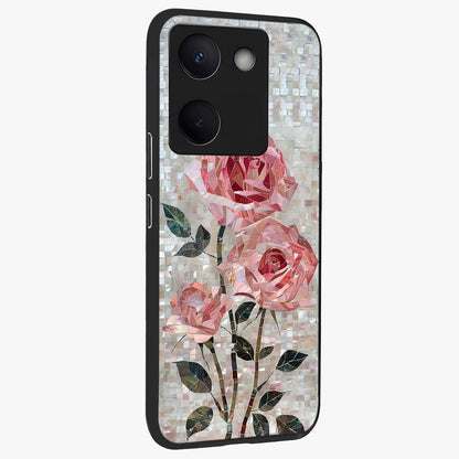 Blush Mosaic Bloom Glass Case upright view showcasing decorative floral mosaic artwork with stylish modern aesthetic.