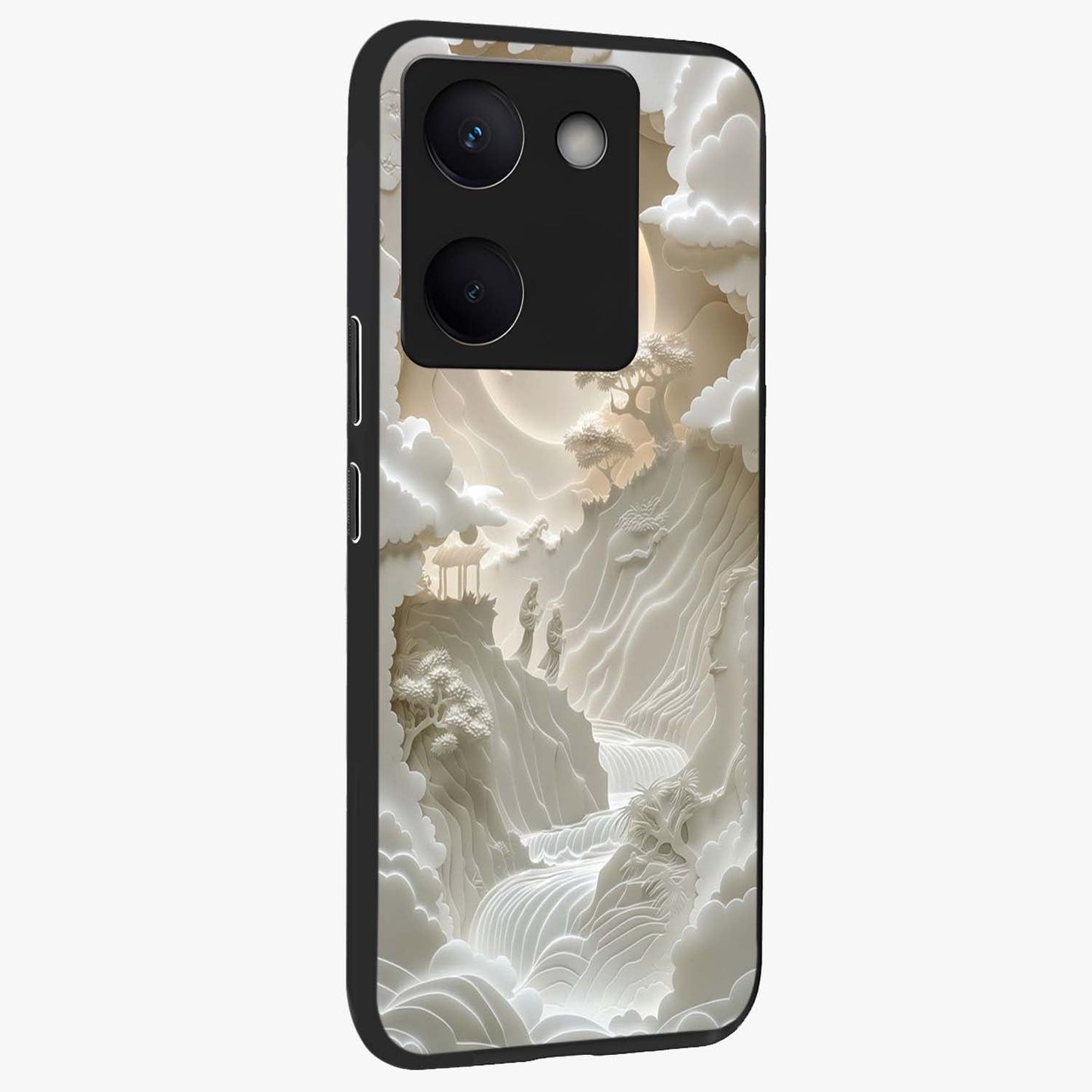 Celestial Origami Glass Case upright view showcasing creative origami artwork with modern celestial style.
