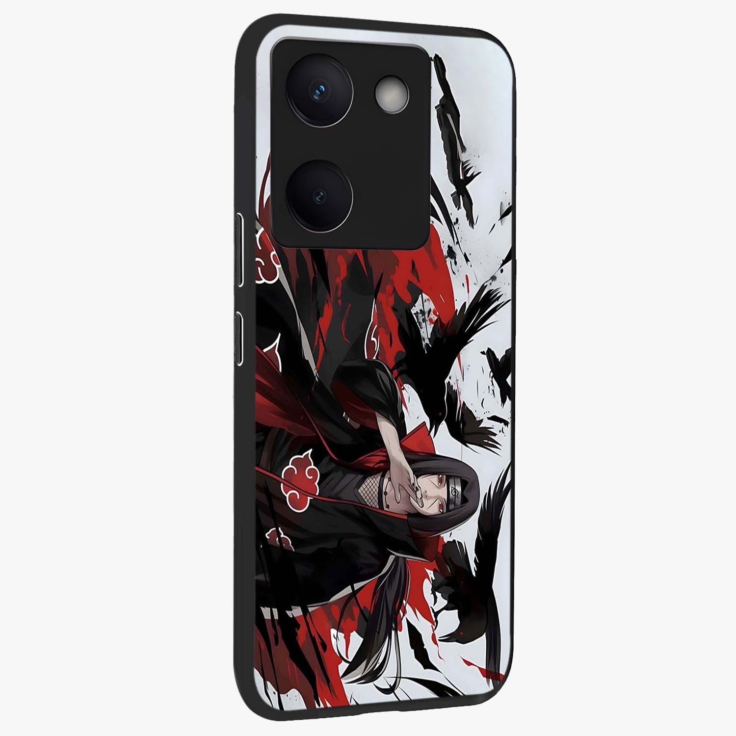 Crimson Crow Illusion Glass Case upright view showcasing striking crow illusion artwork with intense crimson theme.