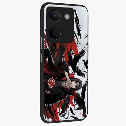 Crimson Crow Illusion Glass Case upright view showcasing striking crow illusion artwork with intense crimson theme.