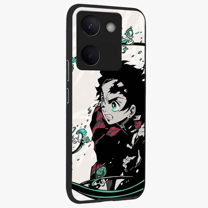 Demon Slayer Glass Case upright view showcasing powerful anime artwork with intense warrior theme.