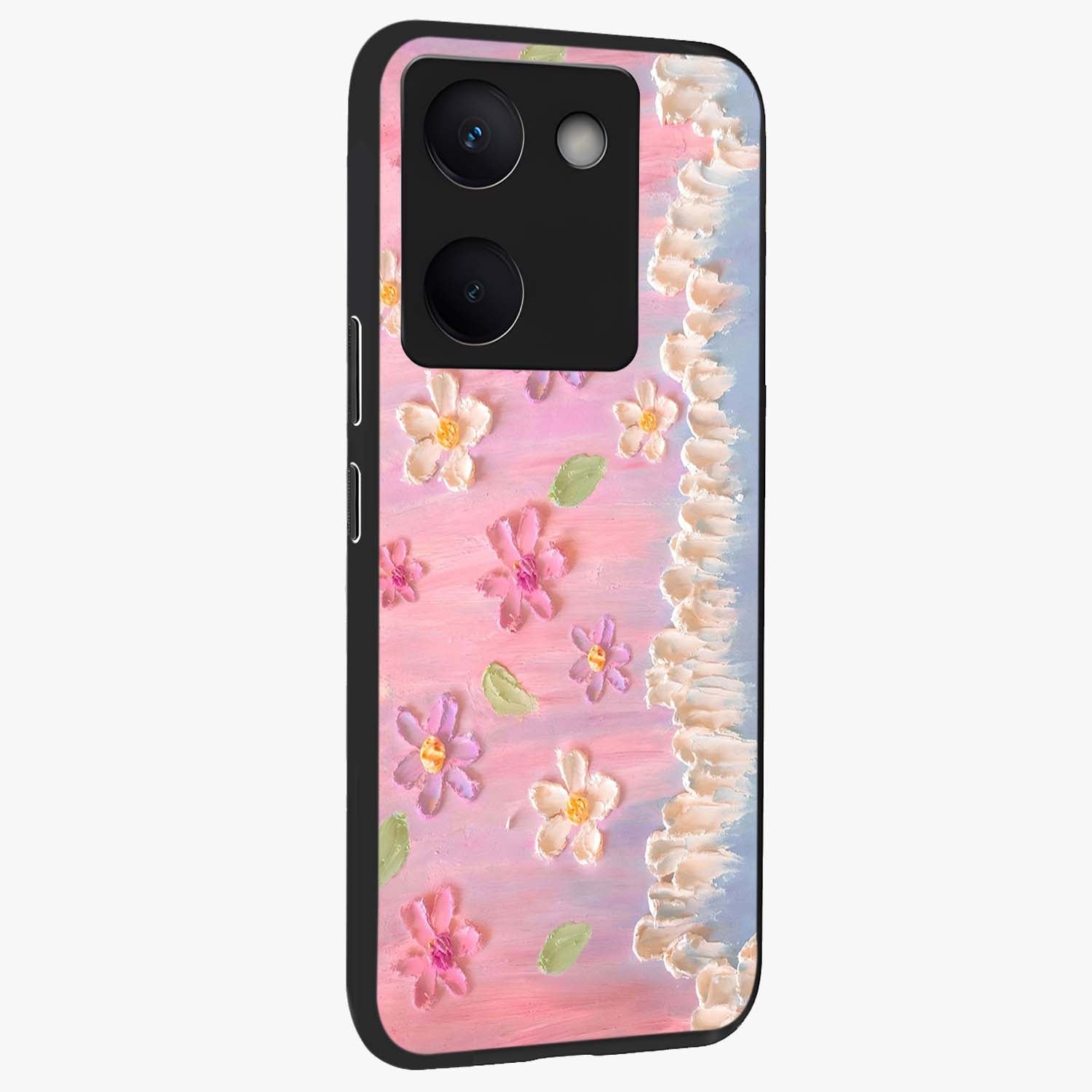 Dreamy Painted Garden Glass Case upright view showcasing vibrant floral garden artwork with artistic nature theme.