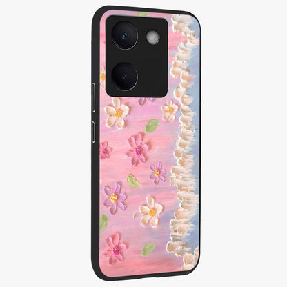 Dreamy Painted Garden Glass Case upright view showcasing vibrant floral garden artwork with artistic nature theme.