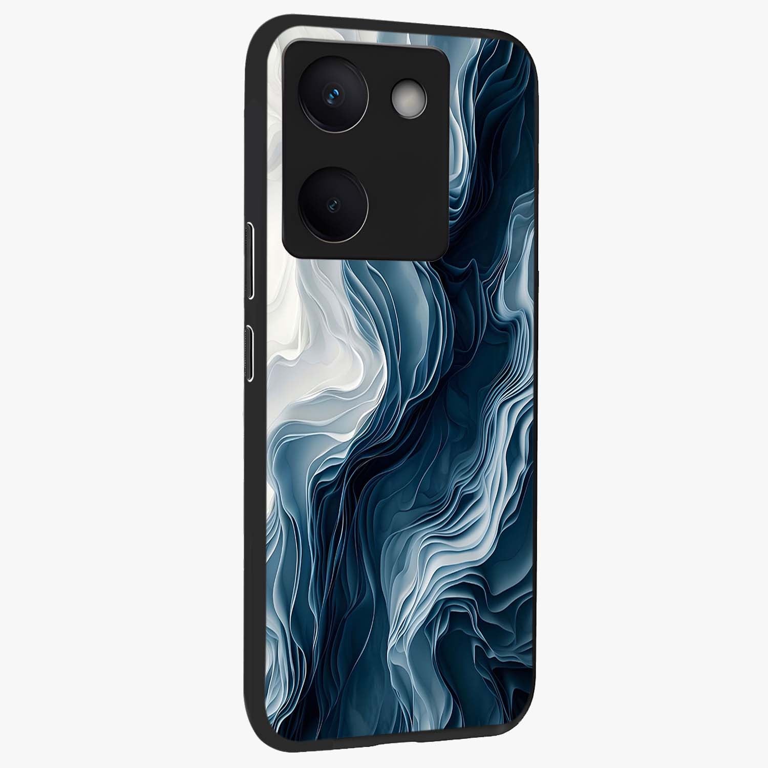 Ethereal Paper Marble Glass Case upright view showcasing smooth marble artwork with refined minimalist theme.