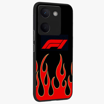 Fire F11 Glass Case upright view showcasing dynamic flame artwork with intense visual theme.