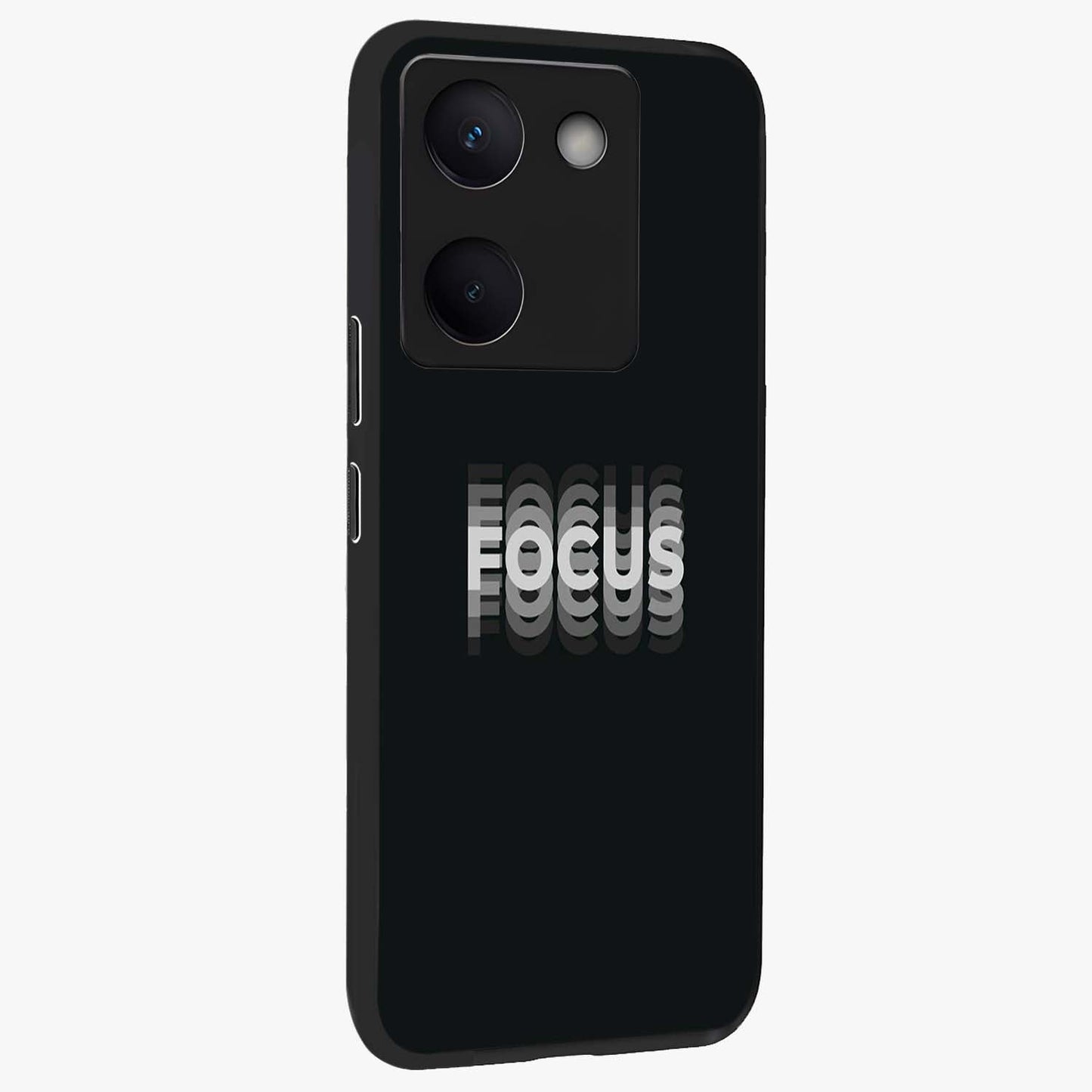 Focus Mode On Glass Case upright view showcasing strong typography statement with sleek motivational theme.