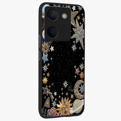 Galactic Jewel Stars Glass Case upright view showcasing glittering star jewel artwork with vibrant galaxy theme.